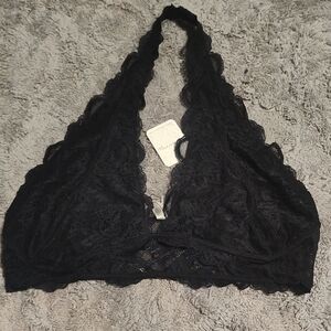 Free People Black Lace Halter Bralette